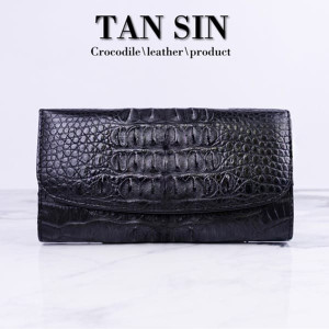 Clutch wallet from 100% genuine crocodile leather black (TAN SIN) - 1 pc.