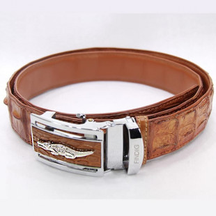 Men's Natural Crocodile Leather Belt (FINDIG) - Light Brown.